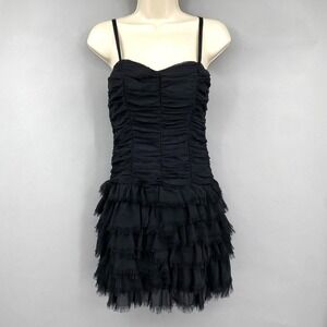 Misope Ruched Tiered Ruffle Mini Dress Size M Black Goth Cocktail Whimsigoth